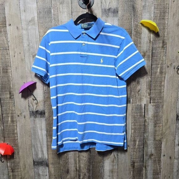 Ralph Lauren Men's Classic Polo Shirt Turquoise White Stripe Custom Fit - Picture 1 of 4